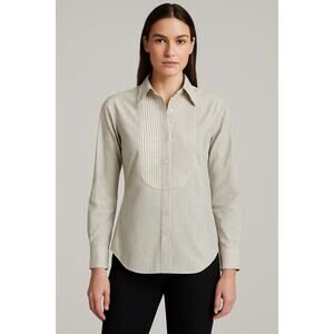 Ralph Lauren Striped Tuxedo Shirt Women’s L White and Black Cotton Button Front
